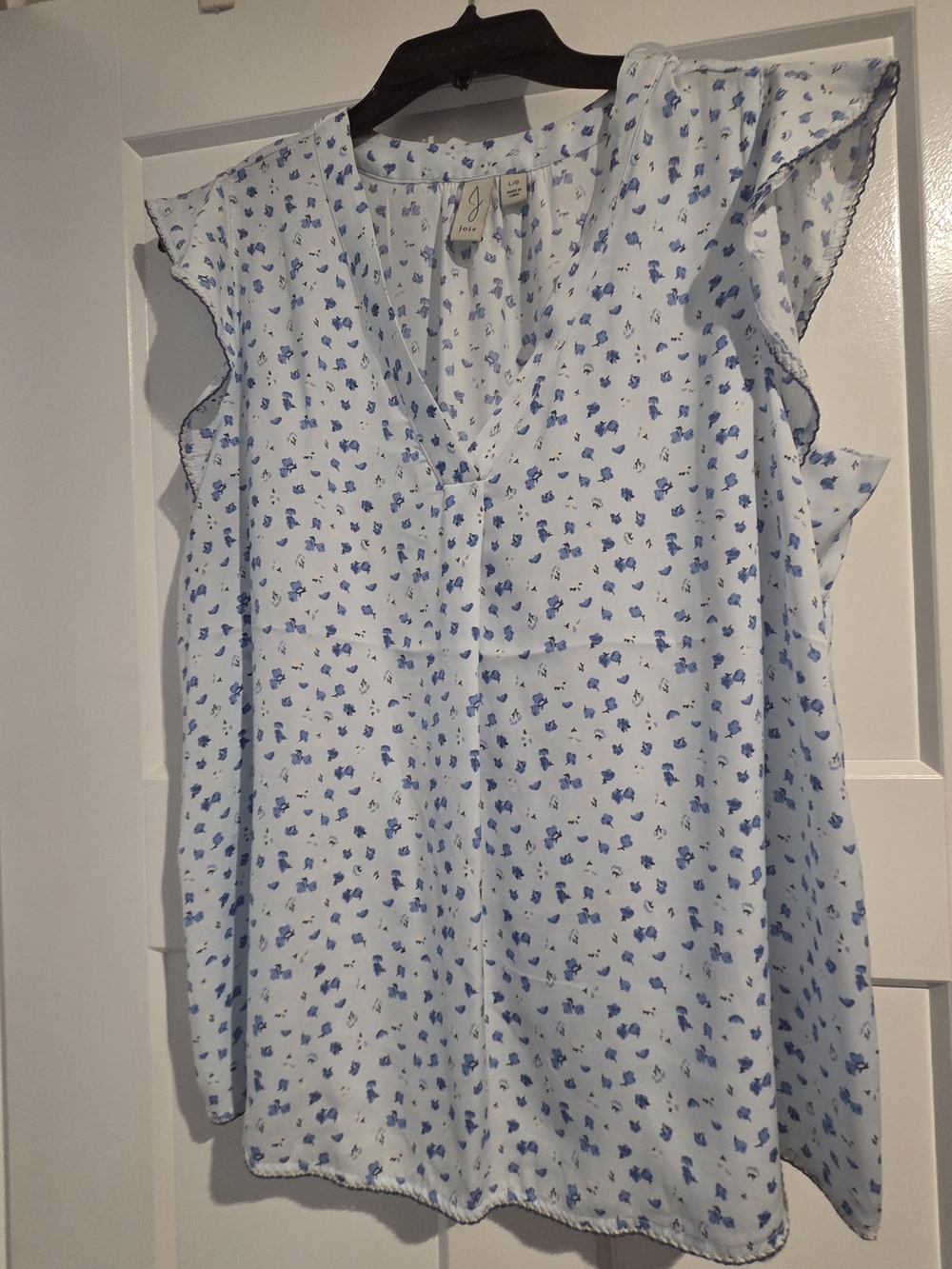Light Blue Floral V-Neck Ruffle Sleeve Blouse